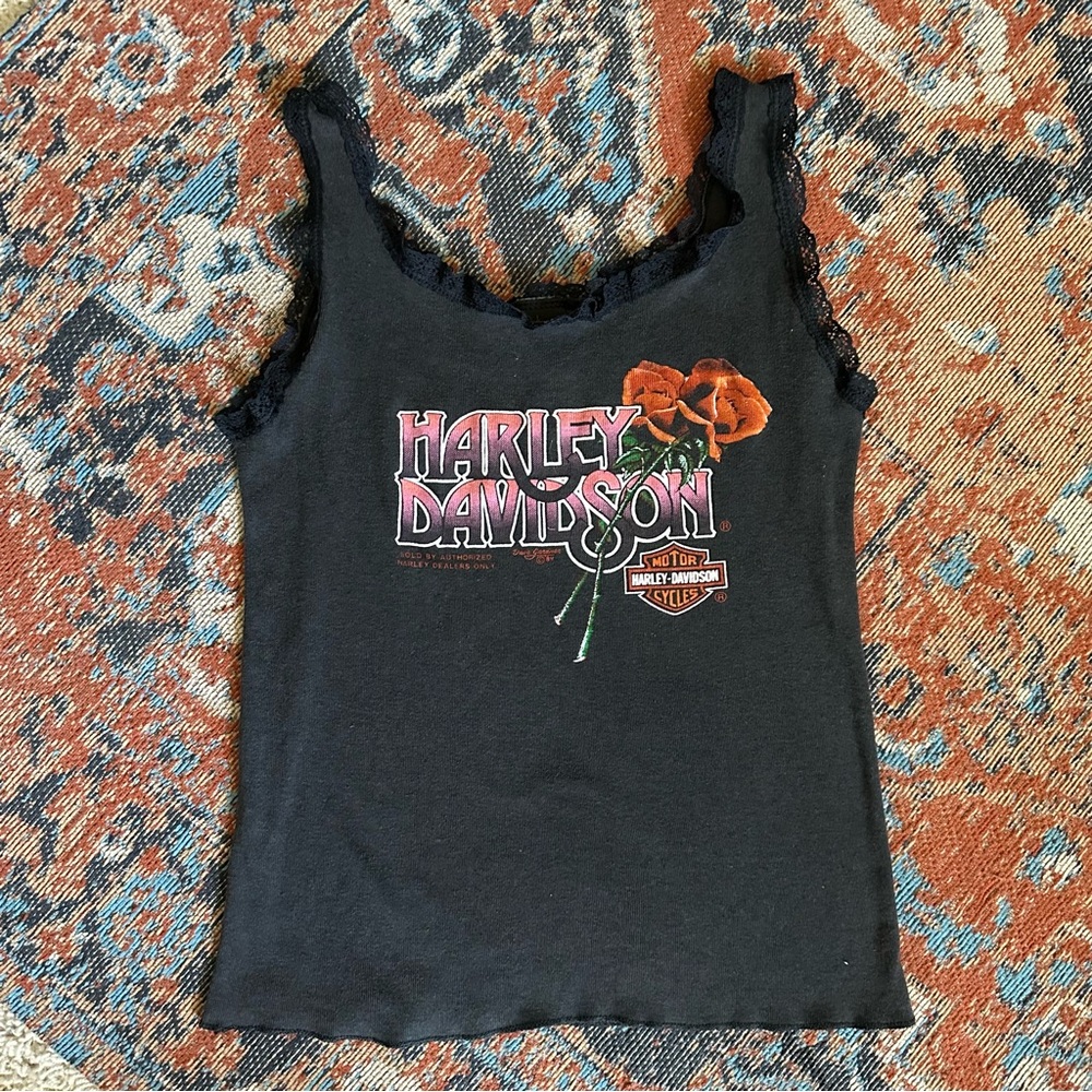Vintage 1984 Harley Davidson Rose Lace Tank Top Shirt Women’s Large